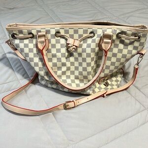 Large Faux Leather Checkered Purse Bag